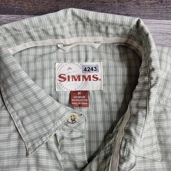 Simms Men's Medium Short Sleeve Button Down Shirt Green Plaid - Picture 2 of 9